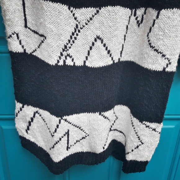 Vintage Chunky Knit Sweater Black and White Linen Cotton Sweater Sz ML - Picture 5 of 7